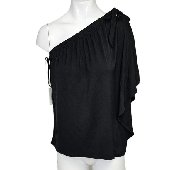 Aritzia Babaton Wilmer One Shoulder Cinch Neck Flowy Arm  Black Size XS NWT - Picture 1 of 8